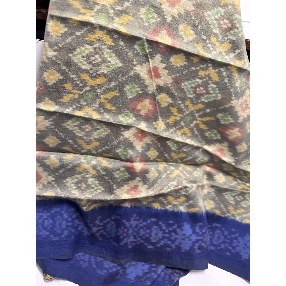 VTG Handwoven Silk SCARF Ikat Silk/Blend Indian Patola Zari Boho Hippie 46x46" - Picture 6 of 14
